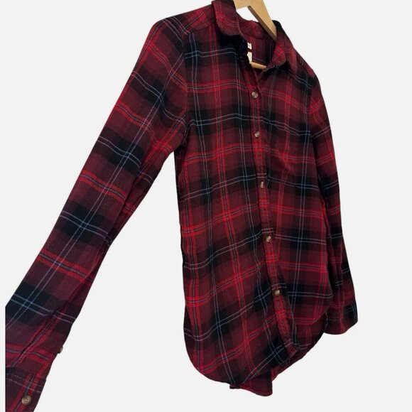 American Eagle Women's Small Red Plaid Long Sleeve Collared Soft Button Flannel - Picture 2 of 3